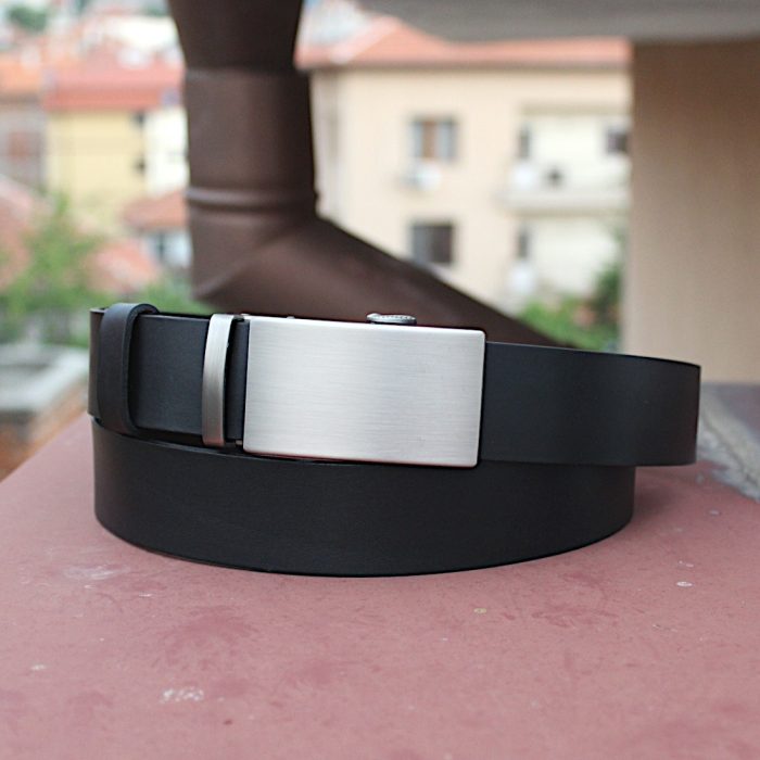 black ratchet leather belt buckle