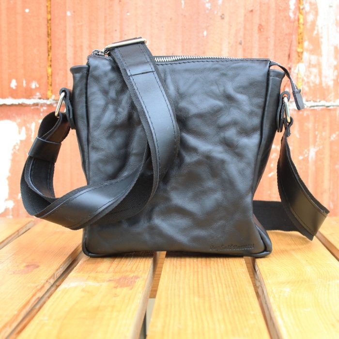 Crushed Leather Messenger Bag Front