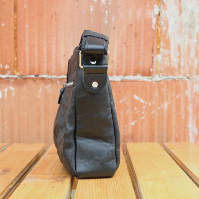Crushed Leather Messenger Bag Side