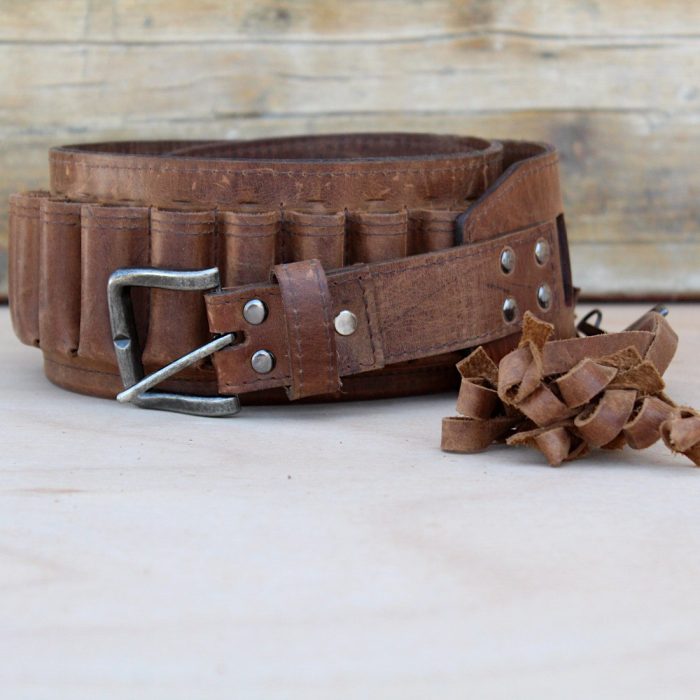 Handmade Crazy Horse Leather Cartridge Belt 12GA, 16GA & 20GA Shells buckle