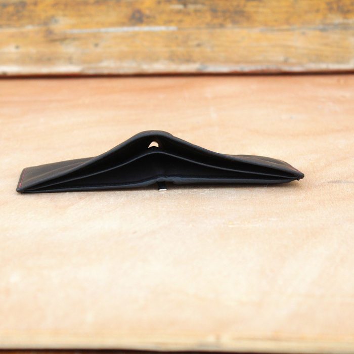 Men's Black Leather Bifold Wallet – Top Grain, Red Stitch Contrast 4