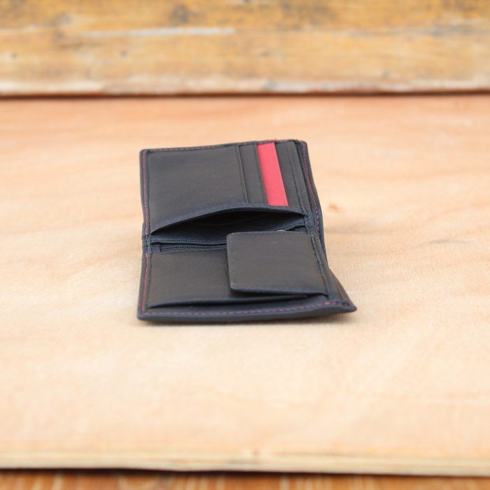 Men's Black Leather Bifold Wallet – Top Grain, Red Stitch Contrast 5