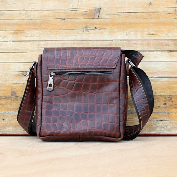 Burgundy & Black Croc-Embossed Leather Shoulder Bag & Wallet Set 1