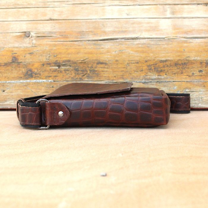 Burgundy & Black Croc-Embossed Leather Shoulder Bag & Wallet Set 3