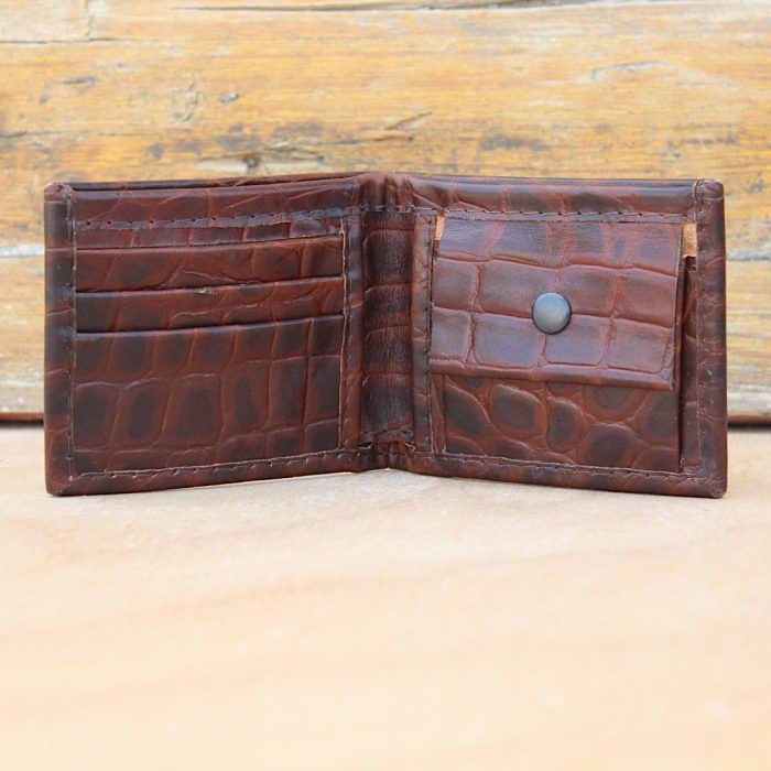 Burgundy & Black Croc-Embossed Leather Shoulder Bag & Wallet Set 4