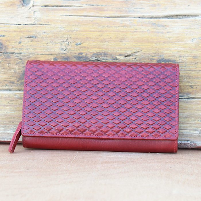 Handcrafted Dark Red Leather Clutch Wallet