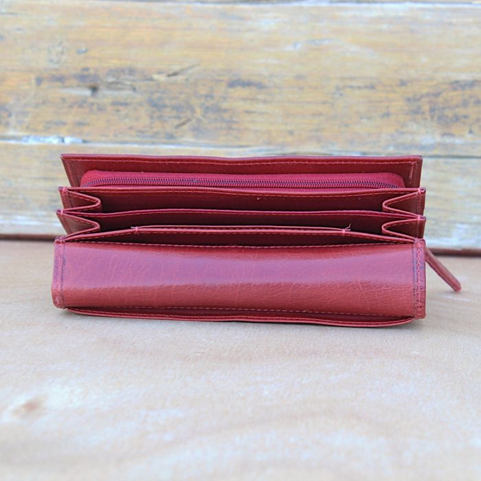 Handcrafted Dark Red Leather Clutch Wallet 4