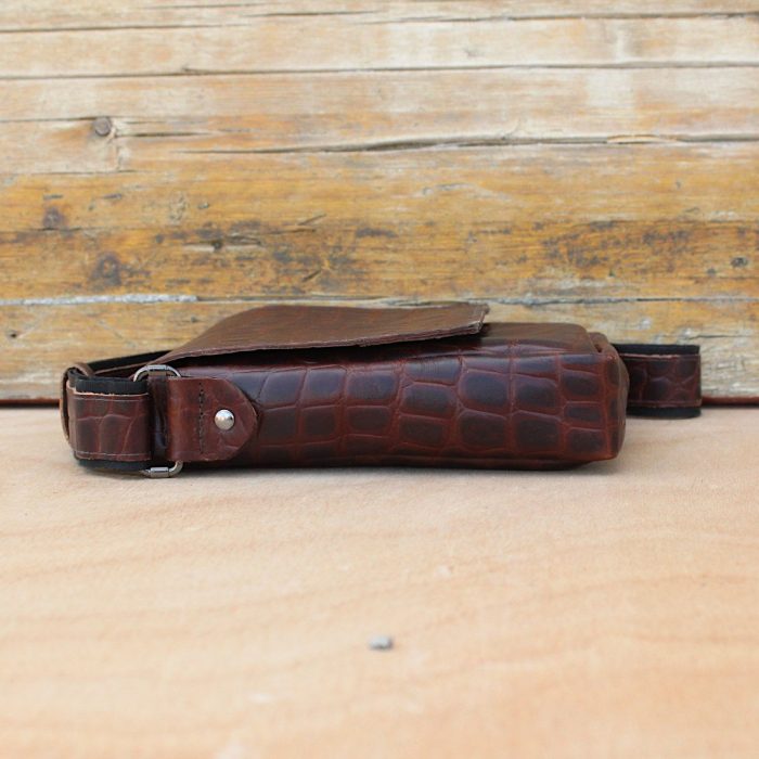 Handmade Burgundy Black Croc Embossed Leather Shoulder Bag for Men 3