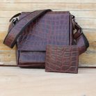 Handmade Burgundy Black Croc Embossed Leather Shoulder Bag for Men 4