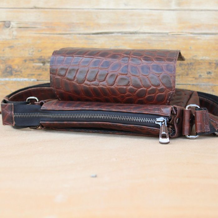 Handmade Burgundy Black Croc Embossed Leather Shoulder Bag for Men 5