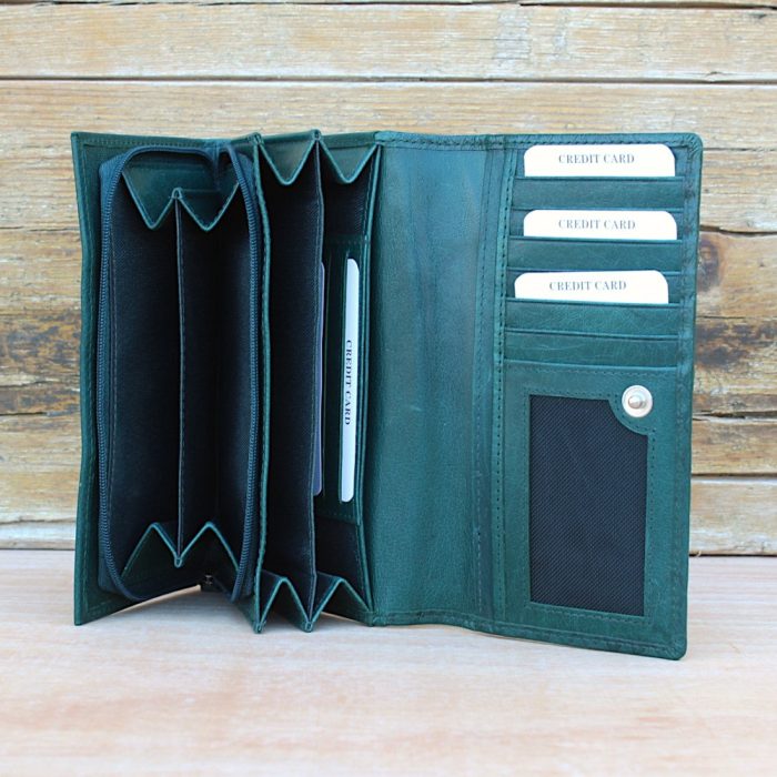 Dark Green Leather Clutch Wallet 4