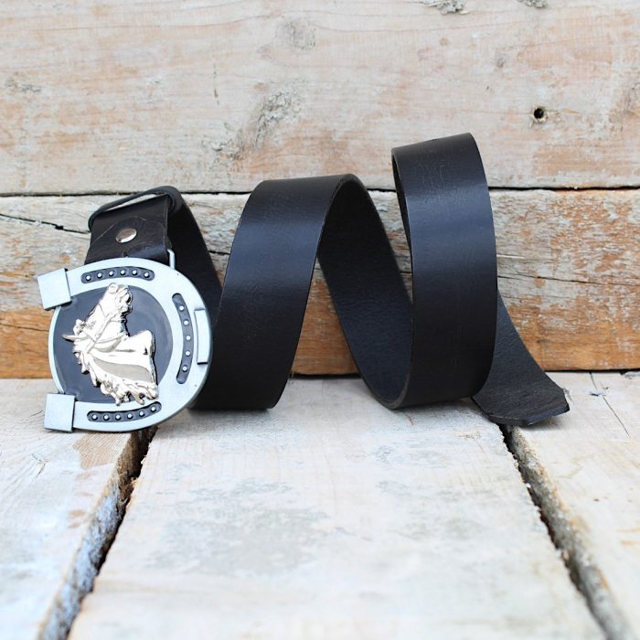 Leather Belt with Horseshoe & Horse Head Buckle 4
