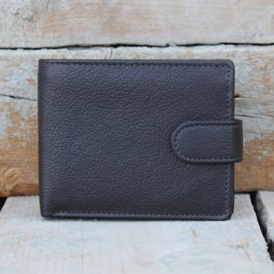 Men's Trifold Leather Wallet with Snap Closure