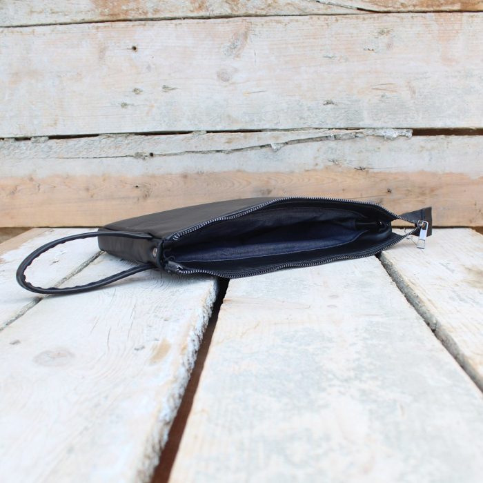 Men's Black Leather Wristlet Clutch 2