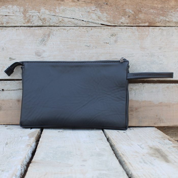 Men's Black Leather Wristlet Clutch