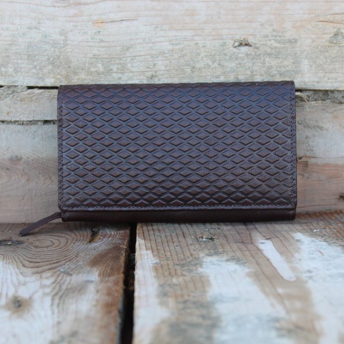 Brown Women's Leather Wallet with Snap Closure