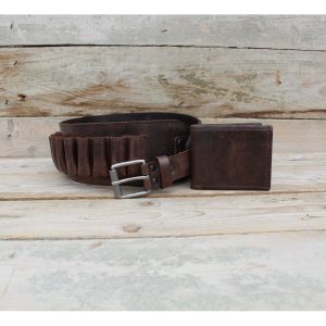 Handmade Leather Cartridge Belt & Wallet Set - 12GA/16GA/20GA