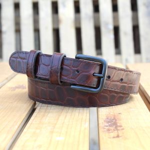Crocodile Print Burgundy Leather Belt 1