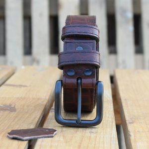 Crocodile Print Burgundy Leather Belt