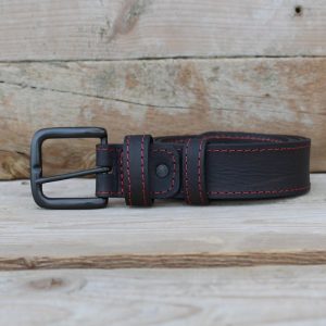 Men’s Dark Brown Leather Belt with Red Stitching 1