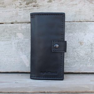Men’s Handmade Black Leather Vertical Bifold Wallet