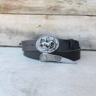 Black Leather Belt with Hidden Knife Buckle – Horse Design 1