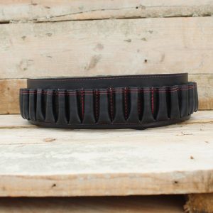 Black Leather Cartridge Belt – Handmade for 12GA • 16GA • 20GA