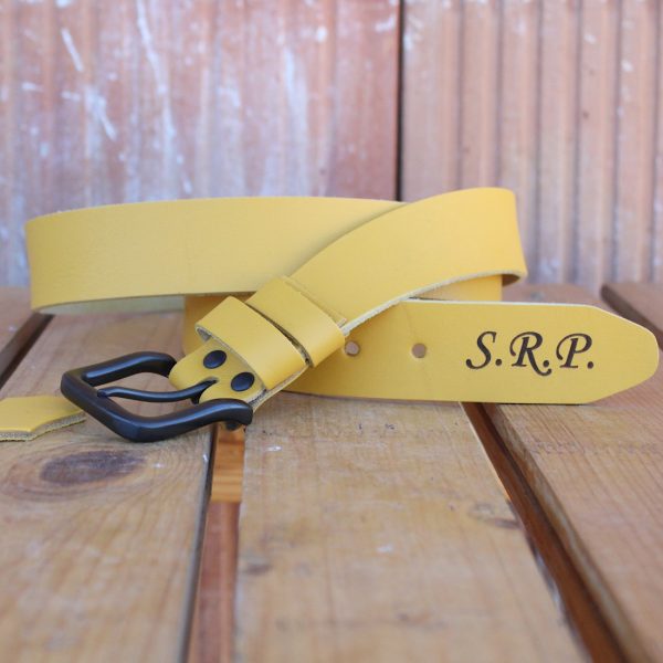 Engraved Yellow Leather Belt – Handmade Full-Grain Italian Leather 1