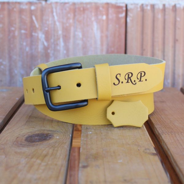 Engraved Yellow Leather Belt – Handmade Full-Grain Italian Leather 2