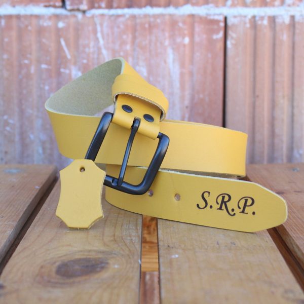 Engraved Yellow Leather Belt – Handmade Full-Grain Italian Leather
