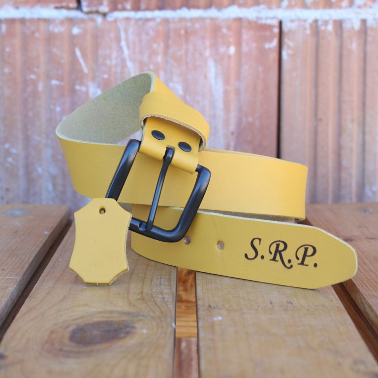 Engraved Yellow Leather Belt – Handmade Full-Grain Italian Leather