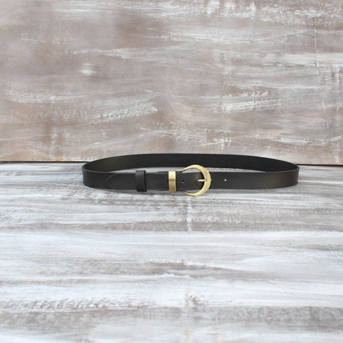 wearing the Everyday Black Italian Leather Belt with Drop-Shaped Buckle - ART# AA2260