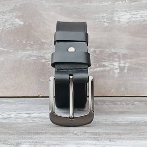 Casual Men's Black Leather Belt with Decorative Edge Stitching