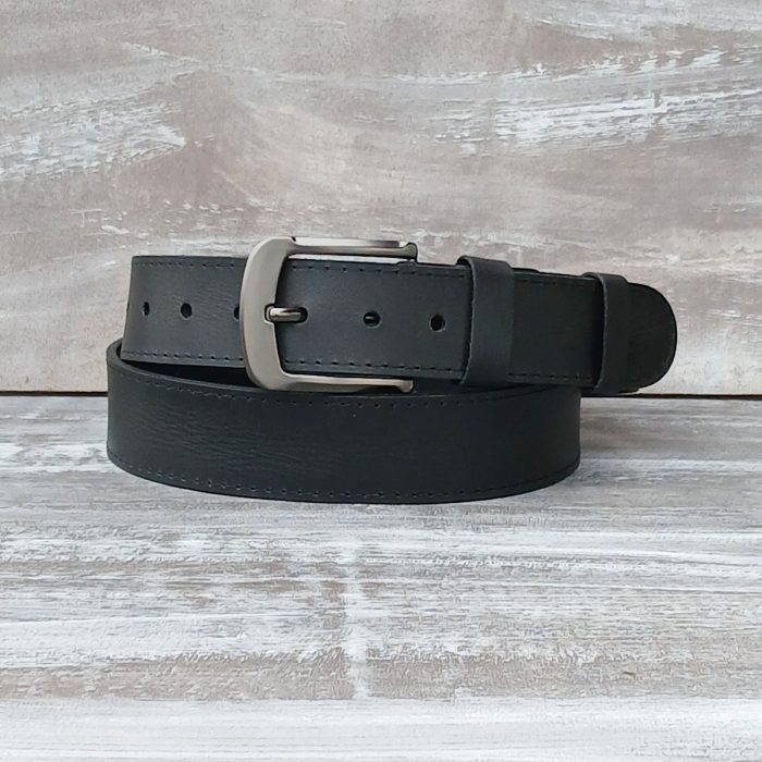 Casual Men's Black Leather Belt with Decorative Edge Stitching Right Side