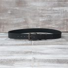 Casual Men's Black Leather Belt with Decorative Edge Stitching Buckled Up