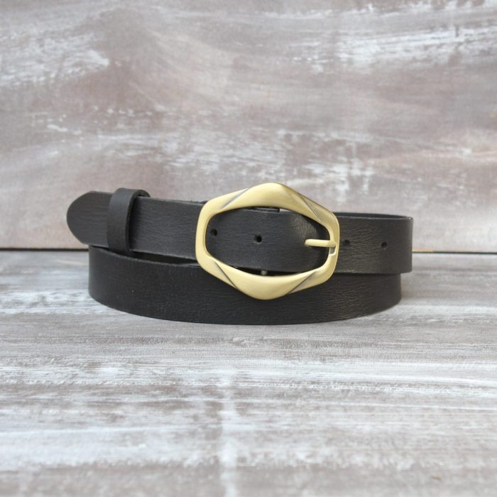 Women's Black Belt with Bronze Buckle Side